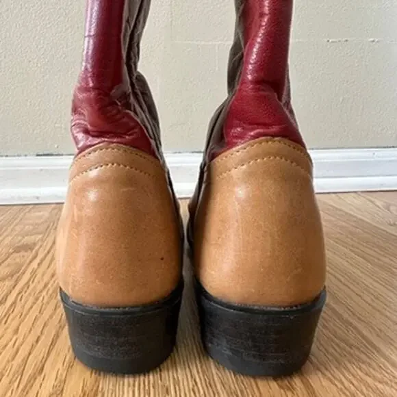 Tony Lama Leather Cowboy Boots Womens 6.5M Embroidered Western Boho Red Brown - Picture 8 of 11
